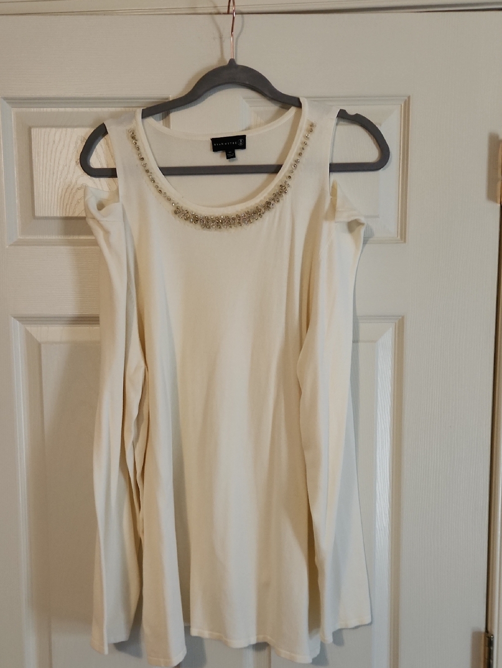 Ryan Wythe Embellished  Cold-Shoulder Ivory Top